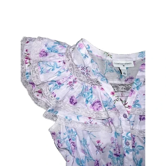 Love Shack Fancy Mini Dress cotton Y2K Purple Floral Ruffle Tiered Small A004723 - Picture 3 of 9